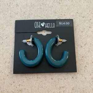 Turquoise Teal Hoop Earrings Pierced New